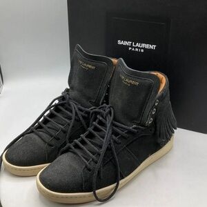 Saint Laurent Black Suede High-Top and Sneakers with Fringe